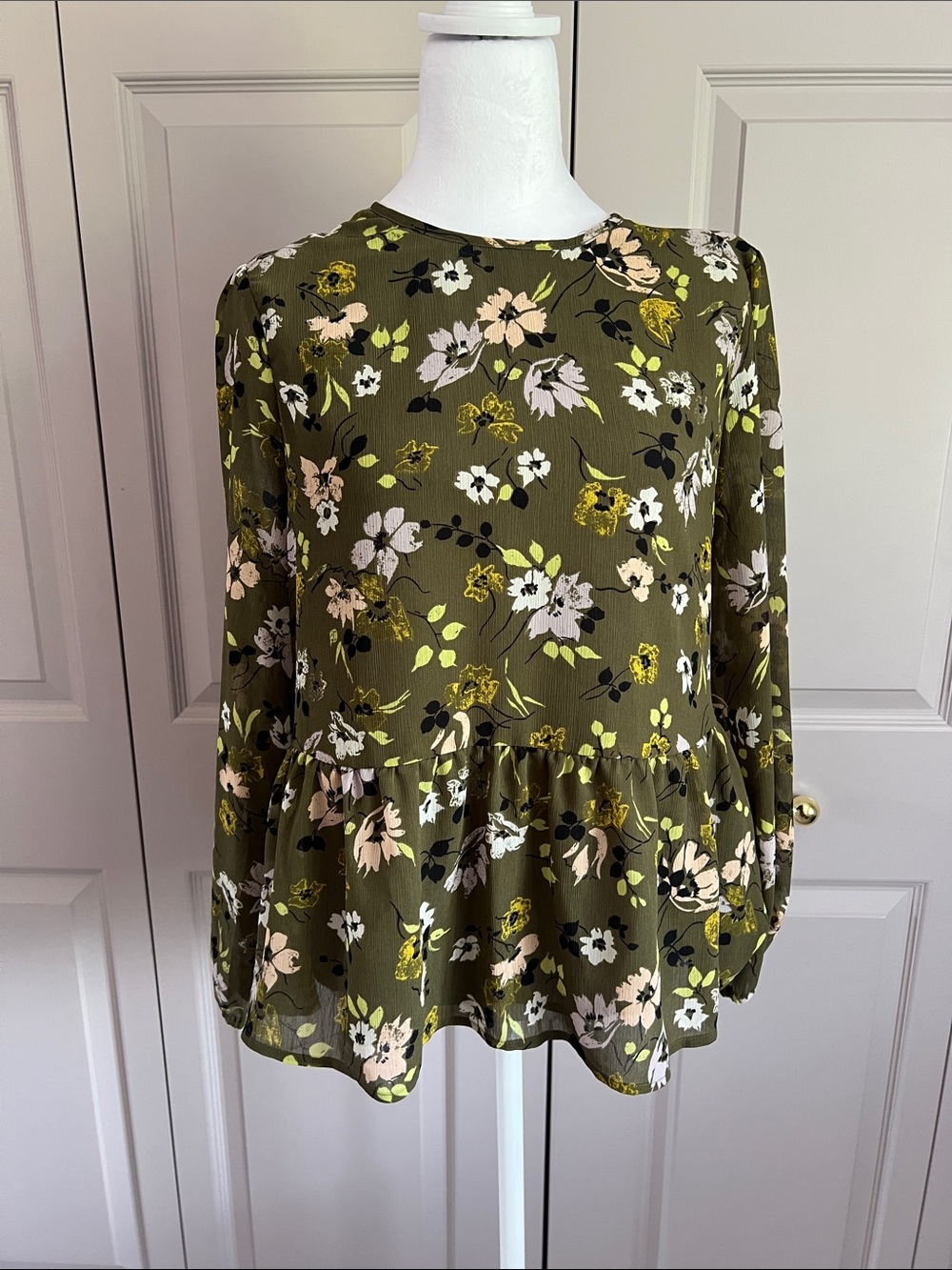 Madewell Olive Green Floral Peplum Blouse